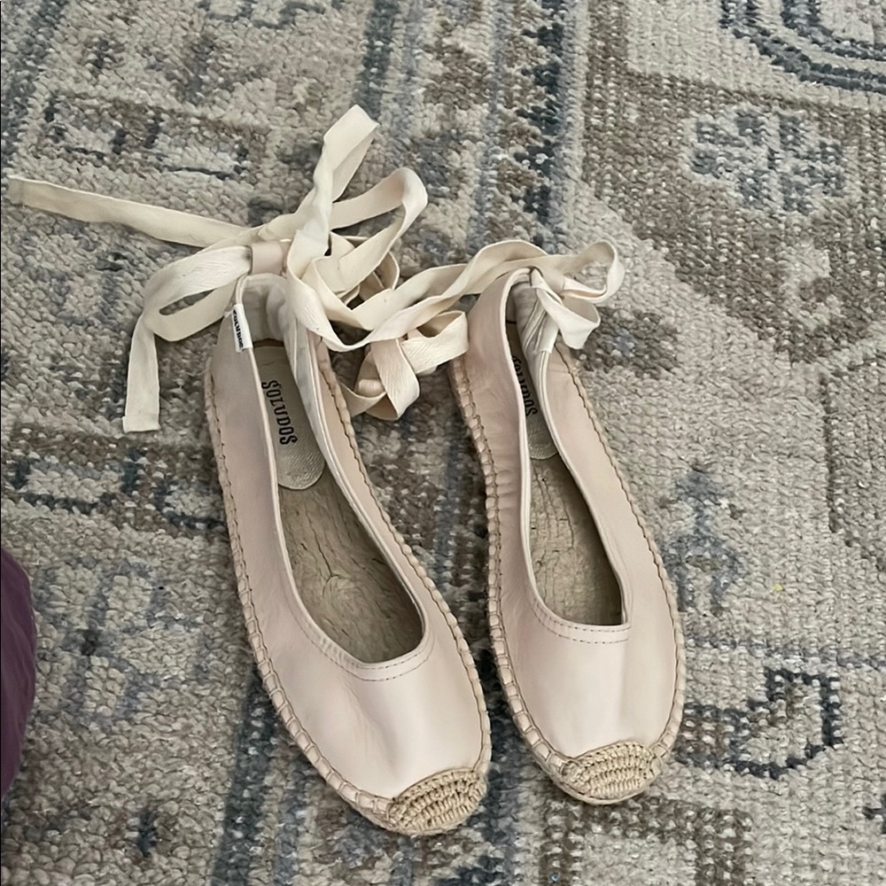 Soludos Cream Espadrille Flats with Ankle-Wrap Ties